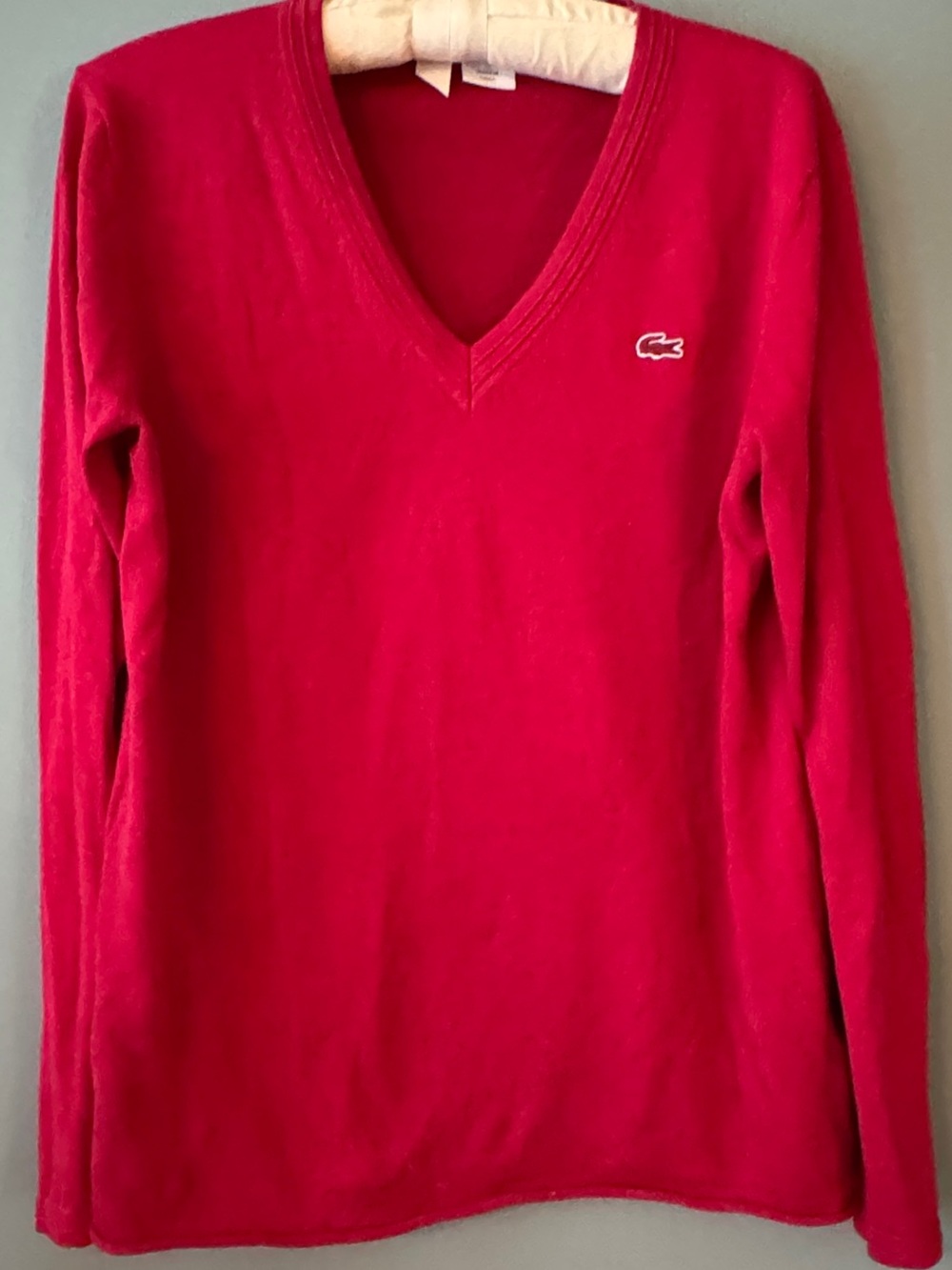 Lacoste Women's Bright Red V-Neck Long Sleeve Sweater